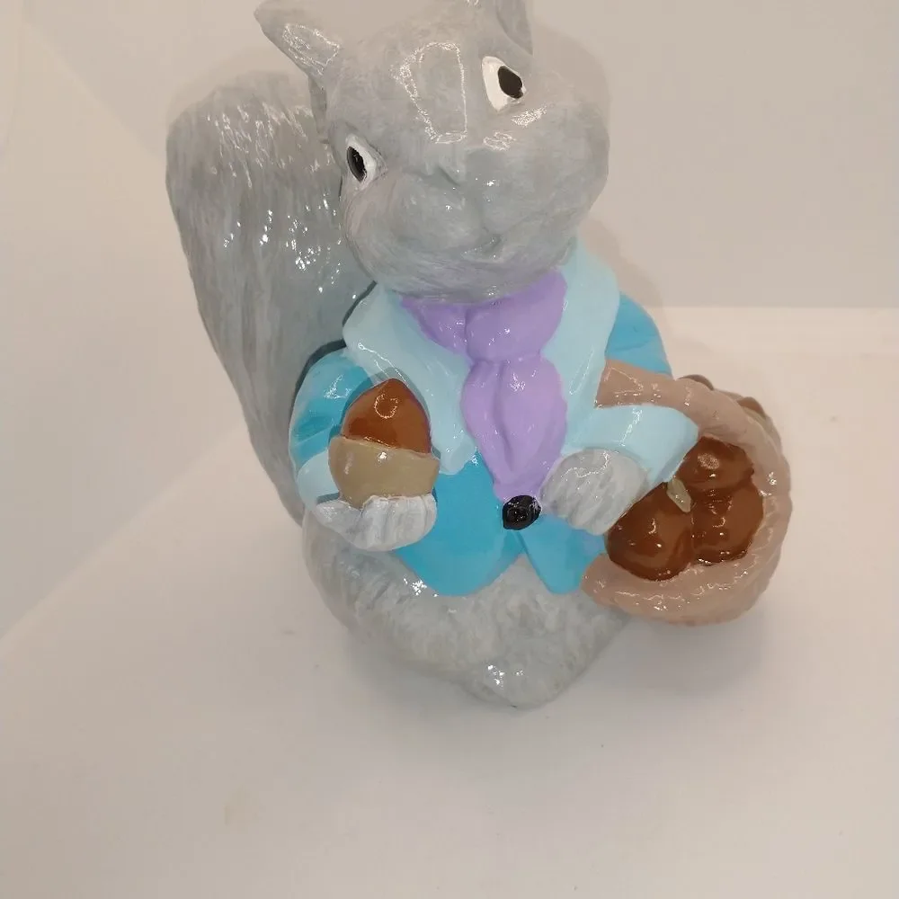 Hand Crafted Vintage Ceramic Squirrel with Acorns in a Basket